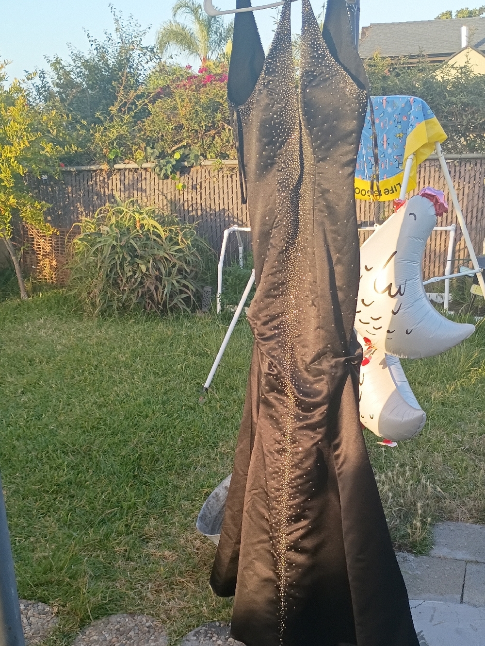 Black Beaded Satin Evening Gown